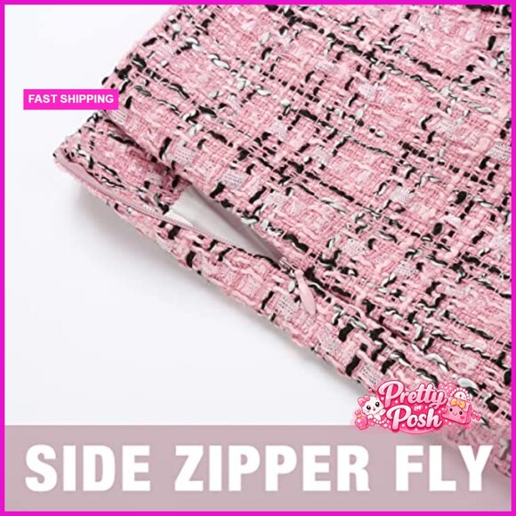 High Waist Woolen Plaid Pencil Mini Skirt Bodycon Slim Fit - Picture 4 of 7